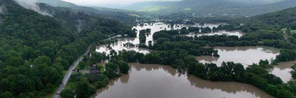 Photo by the University of Vermont Flood waters in Cambridge, Vermont fills valley